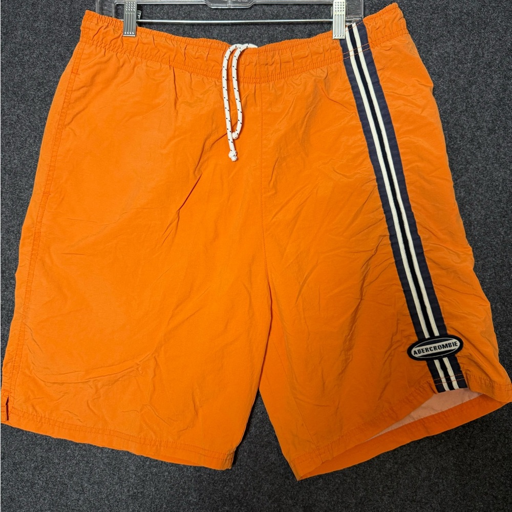 Abercrombie & Fitch Orange Men's Swim Trunks with Navy Stripe